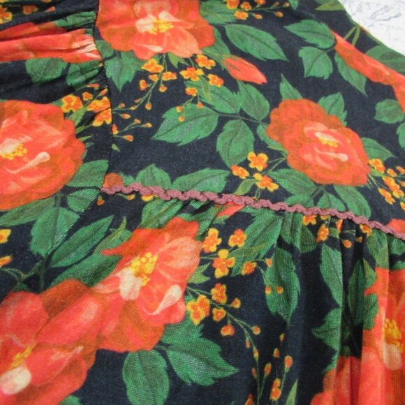 BL^NK LONDON Anthropologie Blouse Stephanie Boho Black Peasant Flowers Small s - Picture 3 of 12